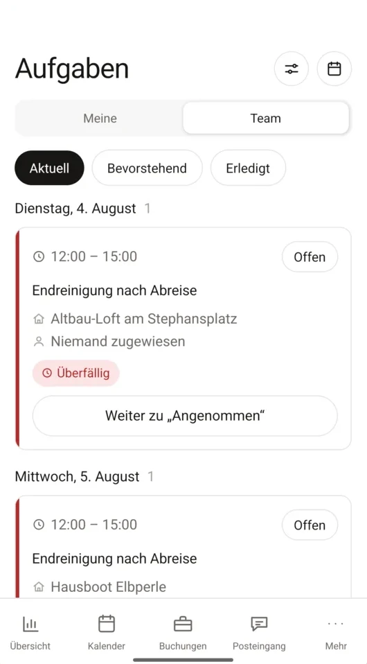 myNextDays-App Aufgaben