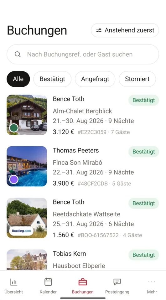 myNextDays-App Buchungsliste
