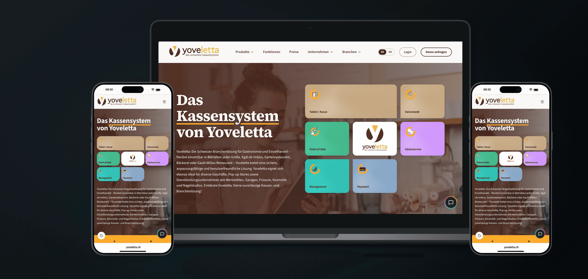 Yoveletta-Website (Cloud-Kassensystem) mit eigenem KI-Assistenten