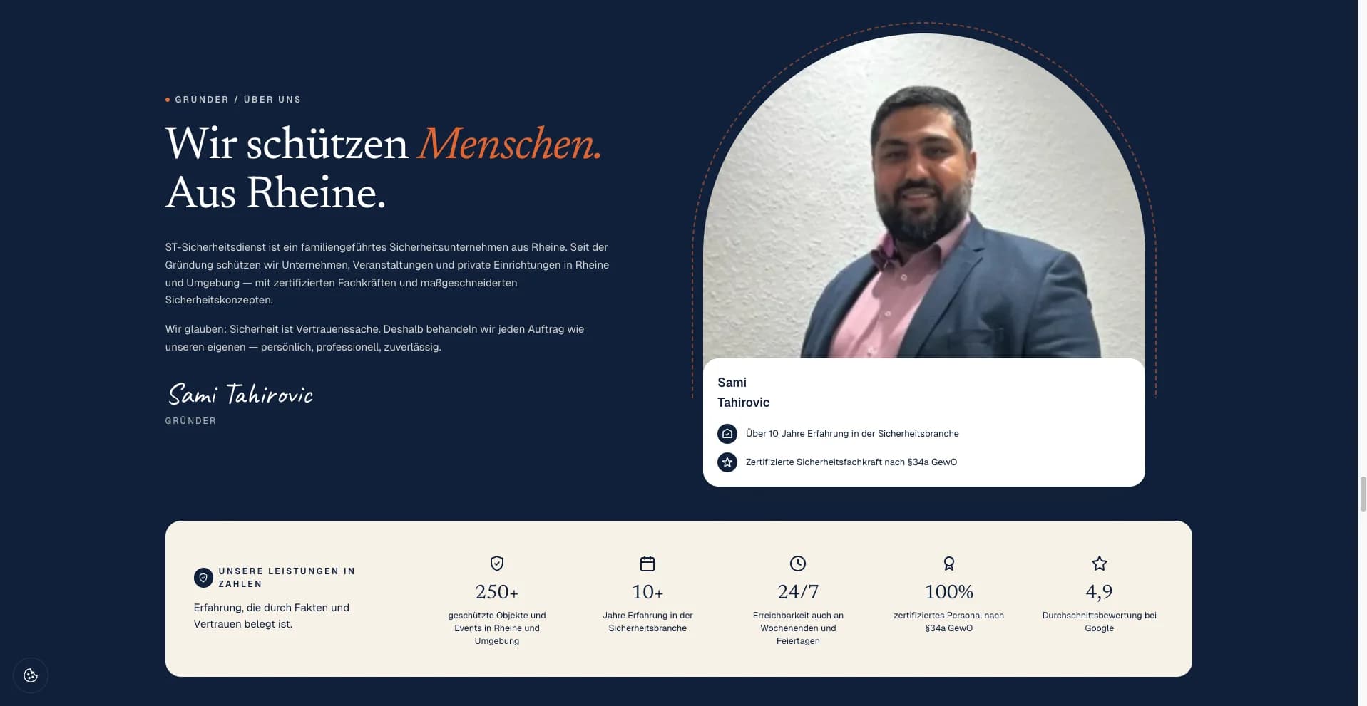 Gründer Sami Tahirovic, Geschäftsführer ST-Sicherheitsdienst Rheine, mit Leistungsbilanz